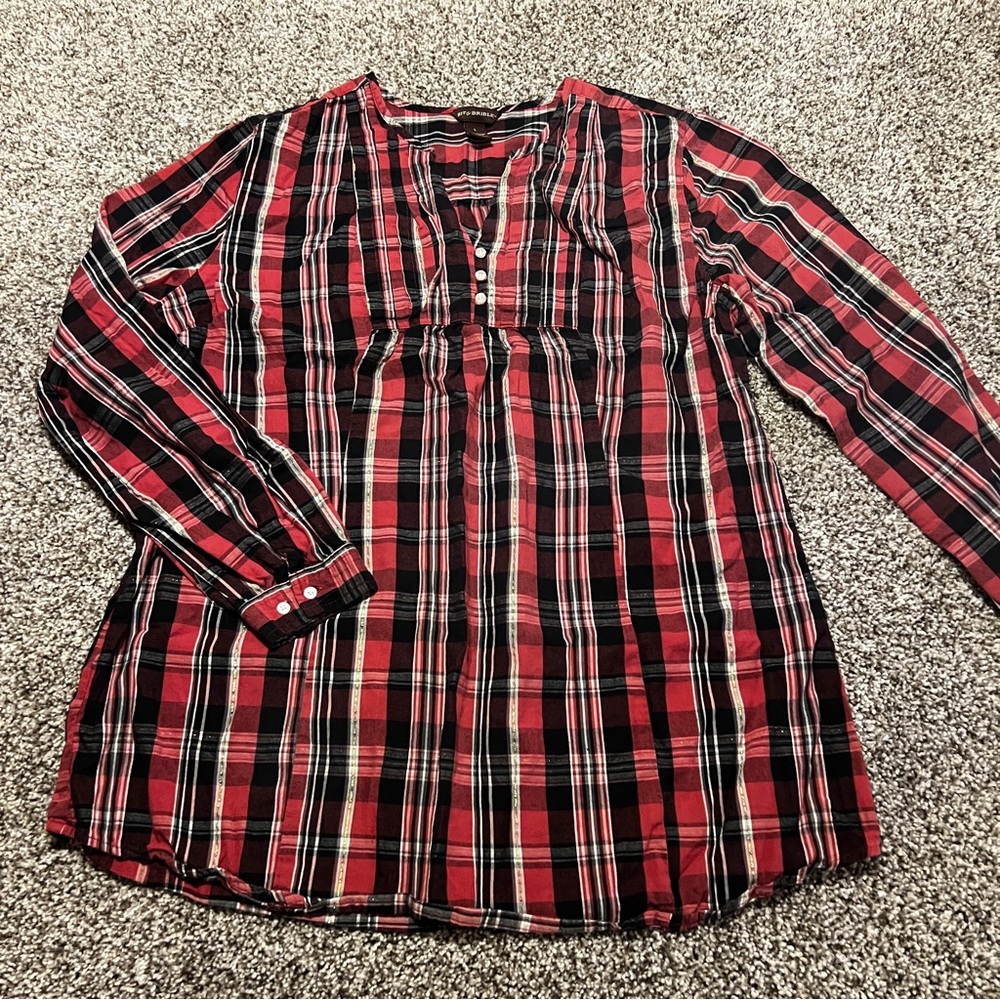 Bit & Bridle Mauve, pink and Black pullover western Plaid Shirt, rodeo 3/4 sleev